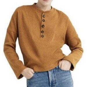Madewell Texture & Thread Ribbed Five Button‎ Mustard Long Sleeve Top Size XS